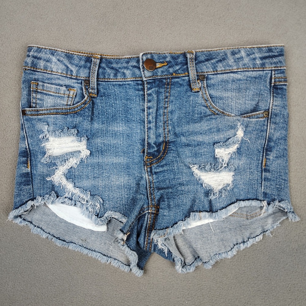 RSQ Micro Denim Shorts Women Size 3/4 Blue Cut Off Festival Booty Beach Jorts EC